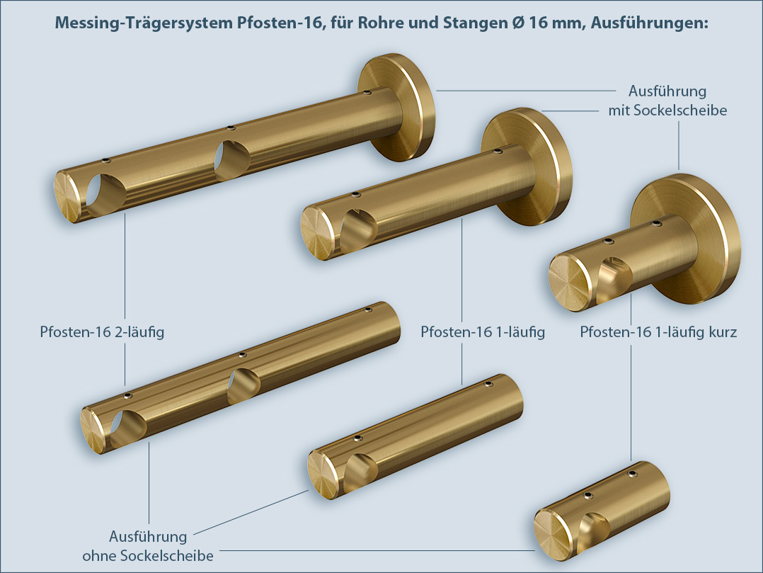 Application examples and fastening system: rod support - curtain holder post-16 made of solid brass